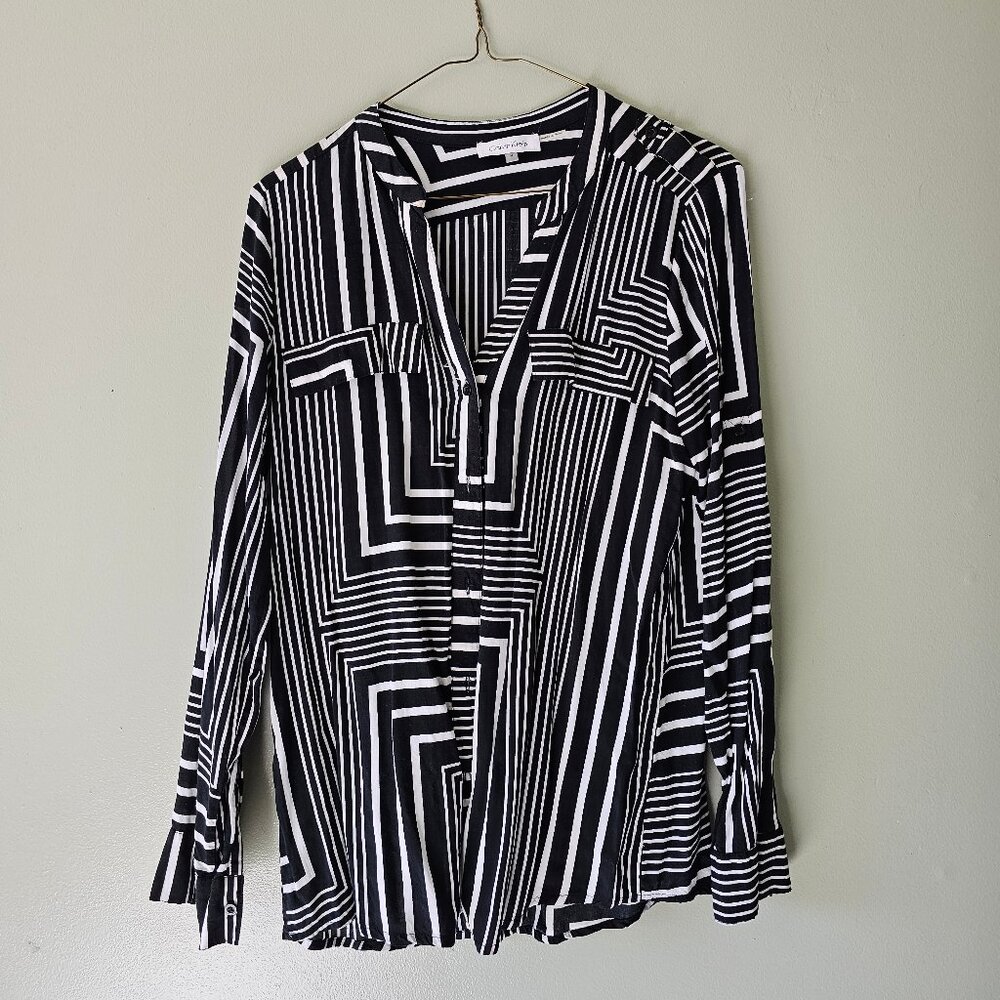 Vintage Calvin Klein Black and White Geometric Blouse Size M